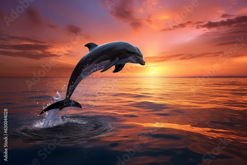 dolphin jumping into the sunset