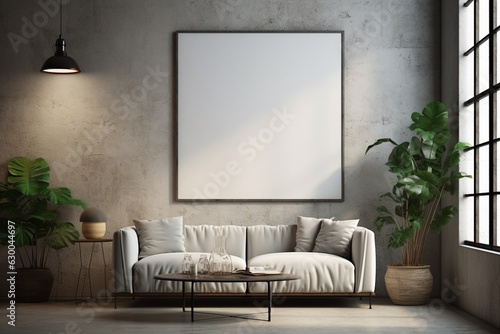 Loft Industrial Style Living Room Interior With Poster Mockup Created with Generative AI