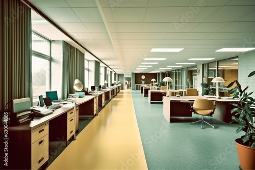 1950s styled office interior  open space. Nobody