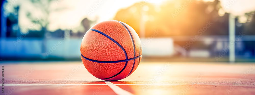 basketball balls on the wooden floor of the playground, banner with copy space made with Generative AI basketball balls on the wooden floor of the playground, banner with copy space made with Generative AI