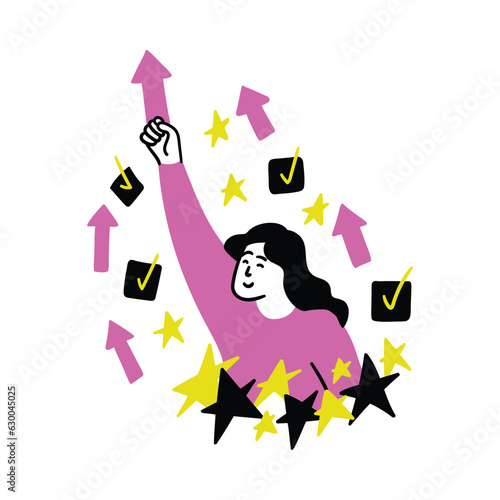 Cartoon Color Educational and Self-Development Concept Scene with Character Girl. Vector illustration