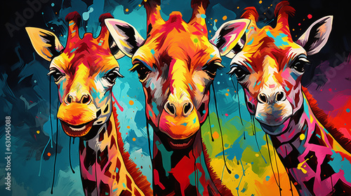  A digital Painting of Giraffes. Great for kids or nursery walls. Color Splash Style.