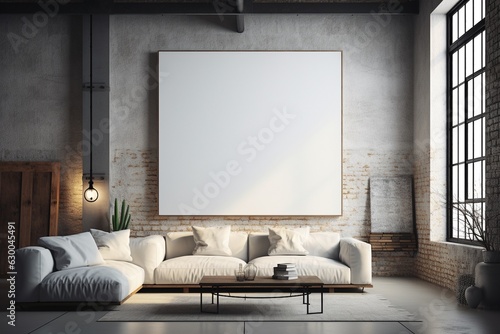 Loft Industrial Style Living Room Interior With Poster Mockup Created with Generative AI