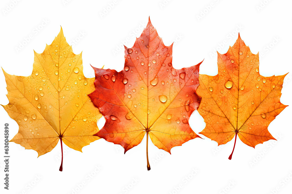 Autumn leaves background.with drops of water, isolated white background Autumn leaves background.with drops of water, isolated white background