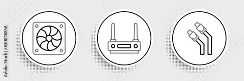 Set line LAN cable network internet, Computer cooler and Router and wi-fi signal icon. Vector