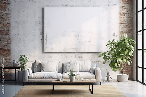 Loft Industrial Style Living Room Interior With Poster Mockup Created with Generative AI