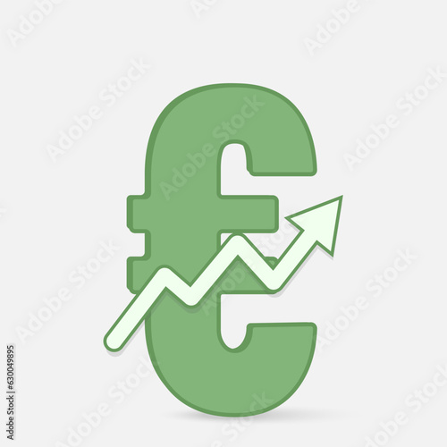 Euro sign with arrow pointing up on white background. growth of the financial and business concept.