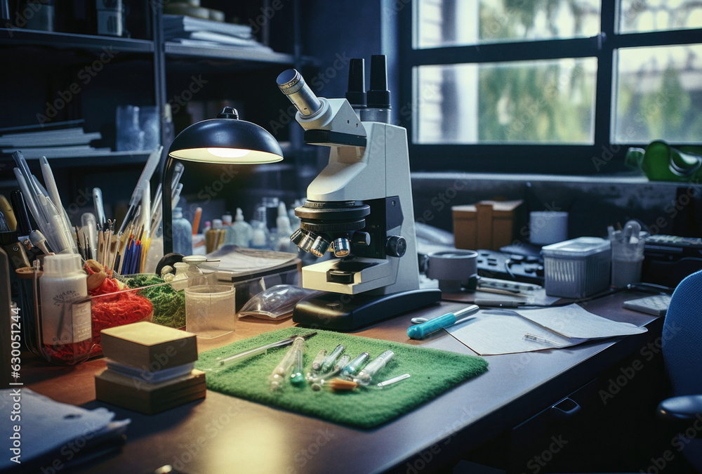 Naklejka premium Microscope and other tools on desk