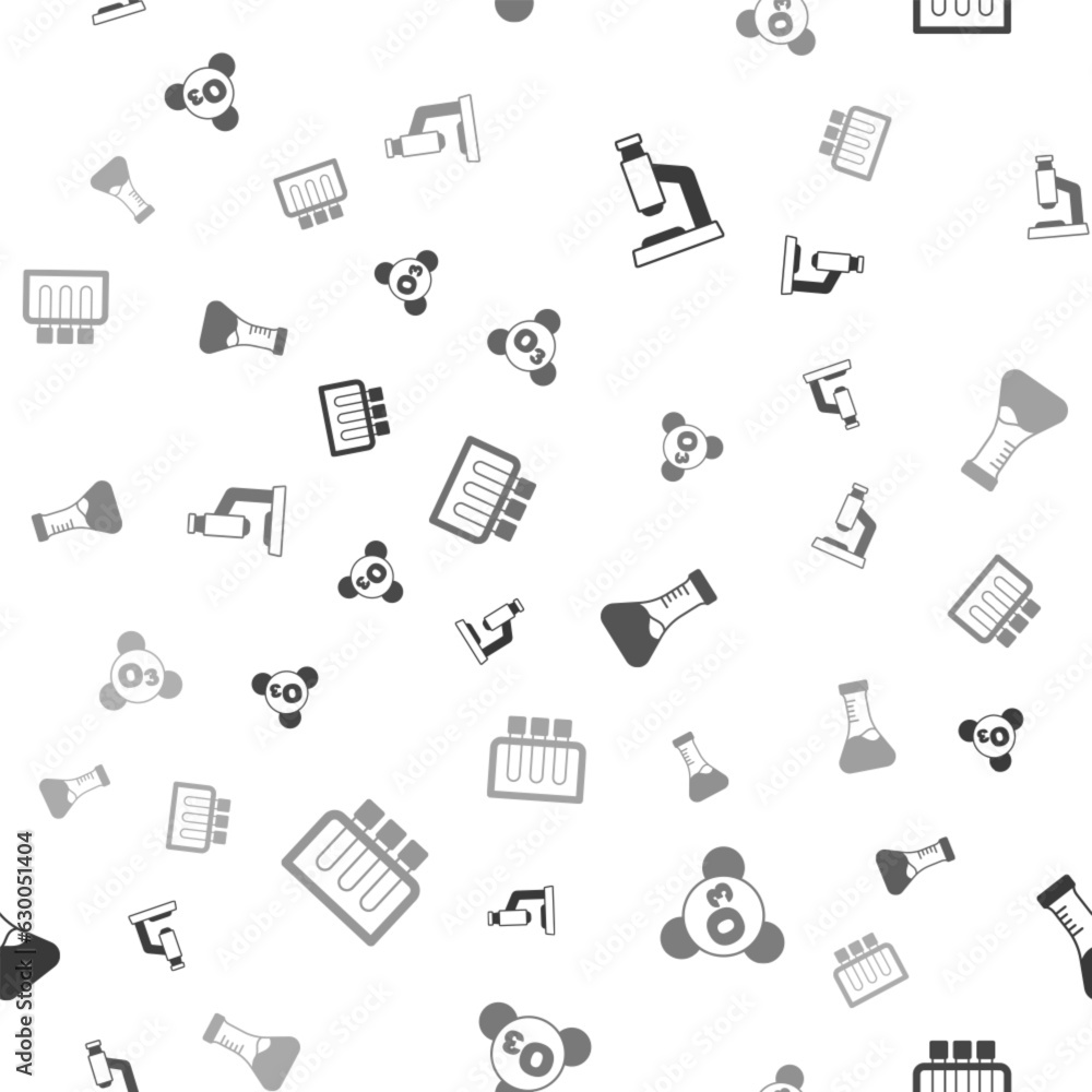 Set Microscope, Ozone, Test tube and on seamless pattern. Vector Set Microscope, Ozone, Test tube and on seamless pattern. Vector
