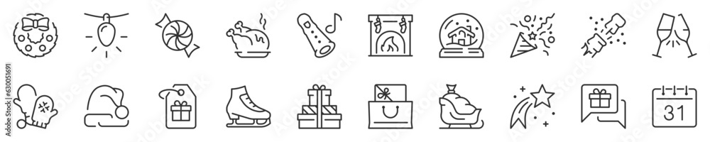Christmas, party and celebrations thin line icon set 2 of 2. Symbol collection in transparent background. Editable vector stroke. 512x512 Pixel Perfect. Christmas, party and celebrations thin line icon set 2 of 2. Symbol collection in transparent background. Editable vector stroke. 512x512 Pixel Perfect.