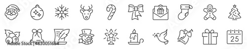 Christmas, party and celebrations thin line icon set 1 of 2. Symbol collection in transparent background. Editable vector stroke. 512x512 Pixel Perfect.