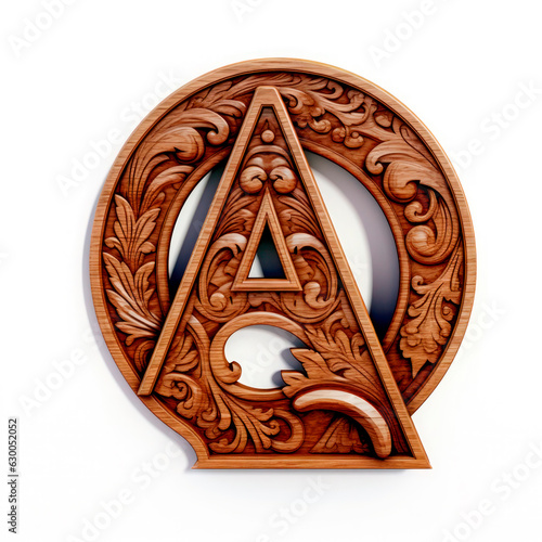 Letter A made of wood 3d on a white background