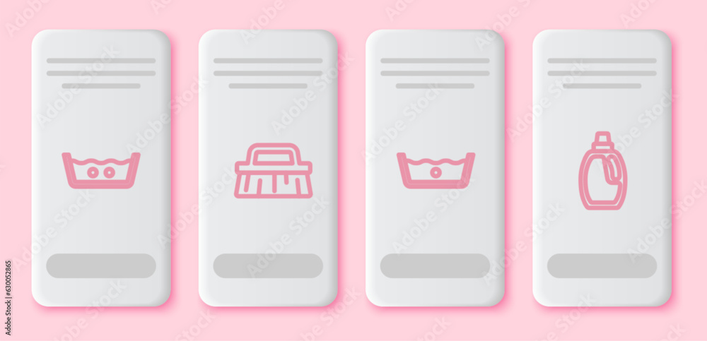 Set line Temperature wash, Brush for cleaning, and Bottle agent. White rectangle button. Vector Set line Temperature wash, Brush for cleaning, and Bottle agent. White rectangle button. Vector