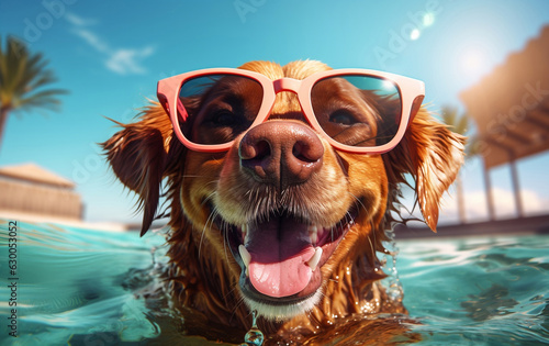 Illustration of happy dog swimming on vacation  © MOUNSSIF