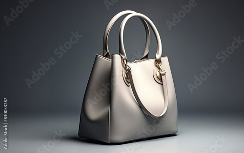 Beautiful trendy smooth youth women's handbag in gray color on a studio background. AI generated.