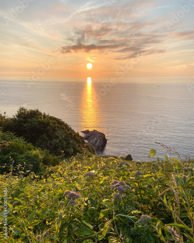 View of Hele Bay at sunset, Devon, United Kingdom. photo