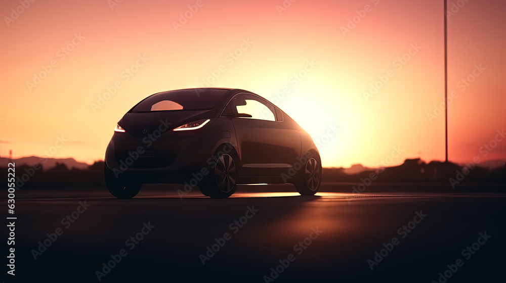 ev car at sunset created with generative ai