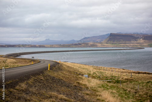Road over a fjord in Westfjords, Iceland