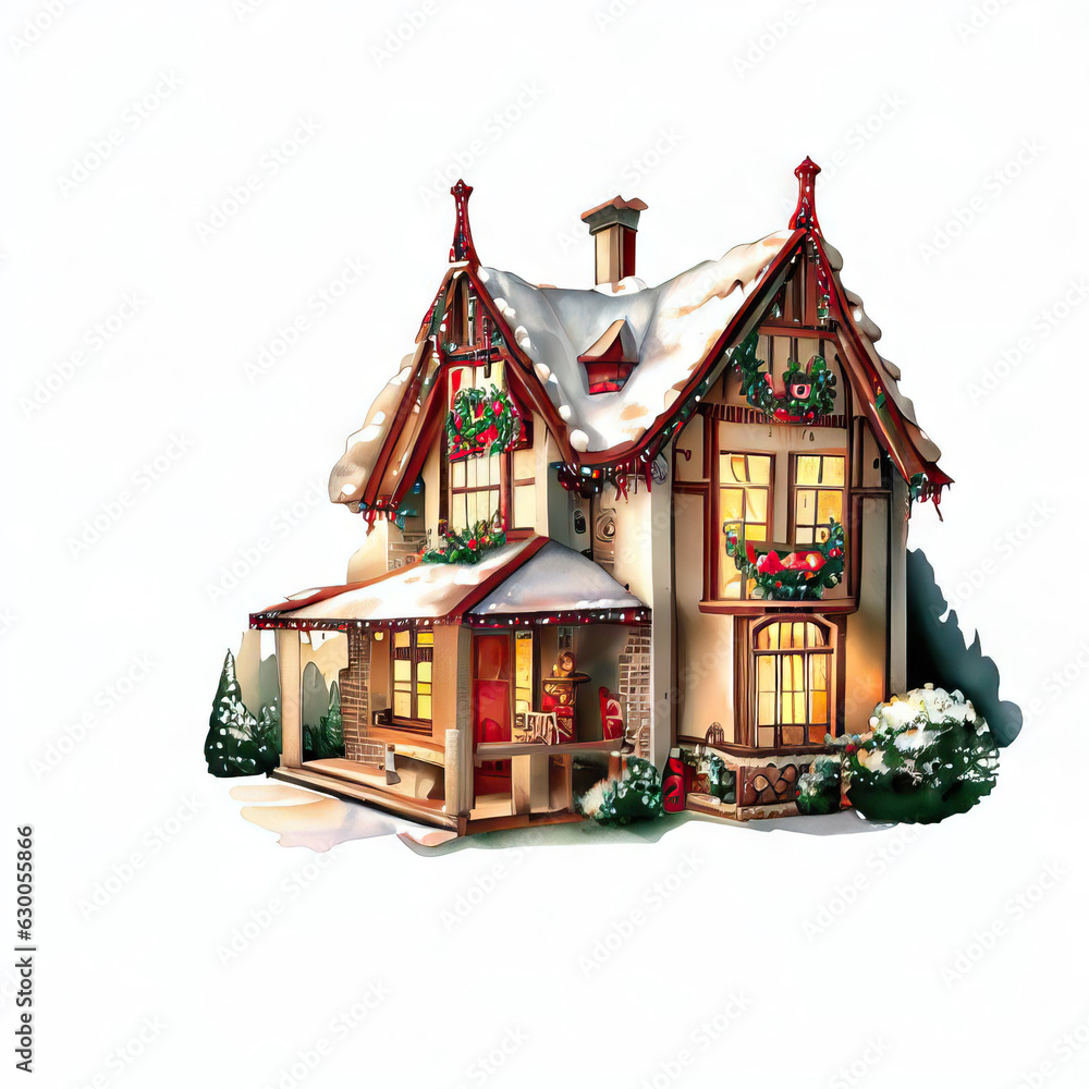 Winter Wonderland Residence: Christmas House on a Blank Canvas, Generative AI Winter Wonderland Residence: Christmas House on a Blank Canvas, Generative AI