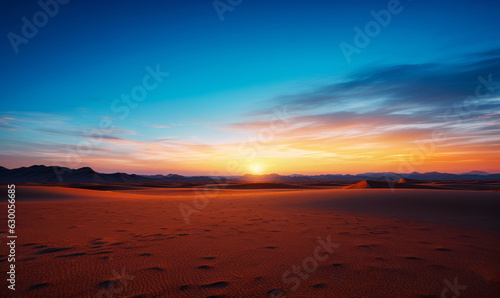 Sunset over the sand dunes in the desert with cloud sky background. High quality photo