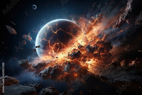 Obraz na płótnie a meteorite slams into the planet's surface, a cosmic cataclysm