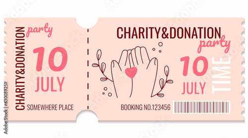Donation and charity concept.INVITATION,COUPON,BANNER.Two hands holding a heart.Simple flat vector illustration.