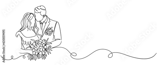 Line art wedding couple vector illustration