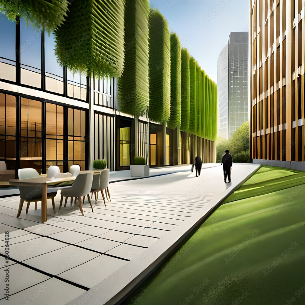 green leaves in the office buildings generative by AI technology