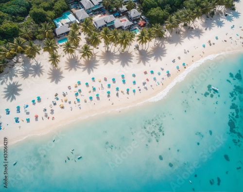 Stunning Aerial View of a Sandy Beach with Palm Trees and clear water