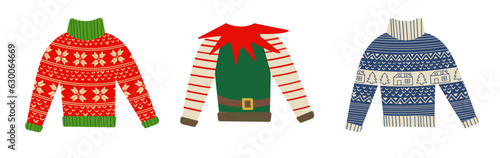 Christmas ugly sweater party, decoration for Christmasm, set of vector ugly sweater party.