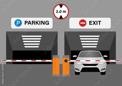 Underground Parking Entrance with Barrier. Parking lots or Car Parking Space. Vector Illustration. 