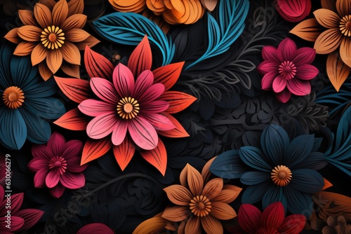 Wallpaper with a floral pattern  fresh colorful bouquet like present for Valentine. Generative Ai.