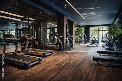 the hotel's fitness center and gym, with modern exercise equipment and amenities for health-conscious guests Generative AI