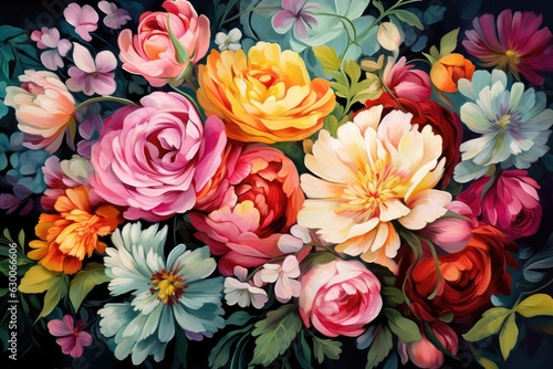 Wallpaper with a floral pattern, fresh colorful bouquet like present for Valentine. Generative Ai.