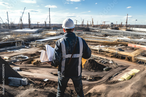 worker holding paper on the construction site ai generated