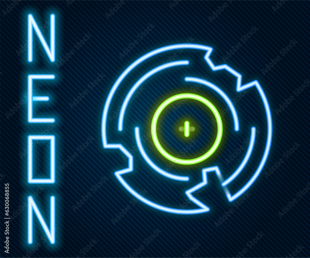 Glowing neon line Vinyl disk icon isolated on black background. Colorful outline concept. Vector Glowing neon line Vinyl disk icon isolated on black background. Colorful outline concept. Vector