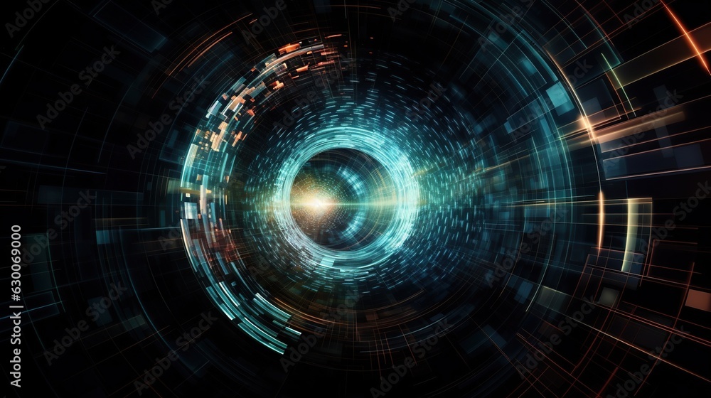Digital cyberspace glowing tunnel on dark abstract background with copy space. Blue color. Cyber data vortex illustration. Digital cyberspace glowing tunnel on dark abstract background with copy space. Blue color. Cyber data vortex illustration.