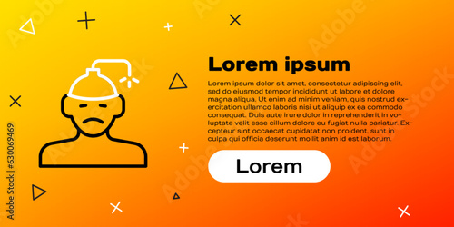Line Concussion, headache, dizziness, migraine icon isolated on yellow background. Colorful outline concept. Vector