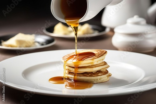 breakfast, pancakes and honey. IA generativ