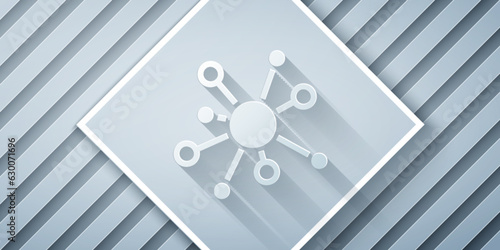 Paper cut Molecule icon isolated on grey background. Structure of molecules in chemistry, science teachers innovative educational poster. Paper art style. Vector