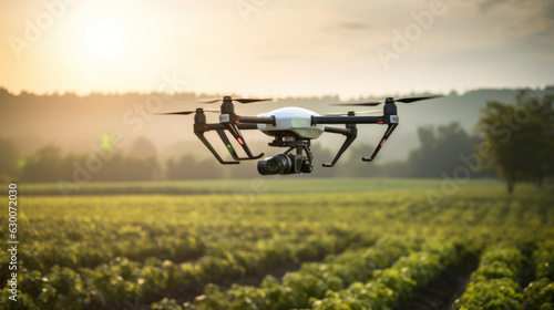 Agriculture drone fly to sprayed fertilizer on the green tea fields,