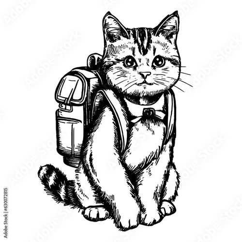cute cat with a backpack illustration