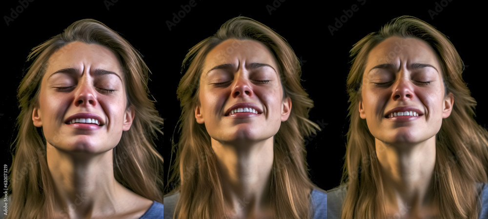 set of portraits of young crying women, made with generative AI set of portraits of young crying women, made with generative AI