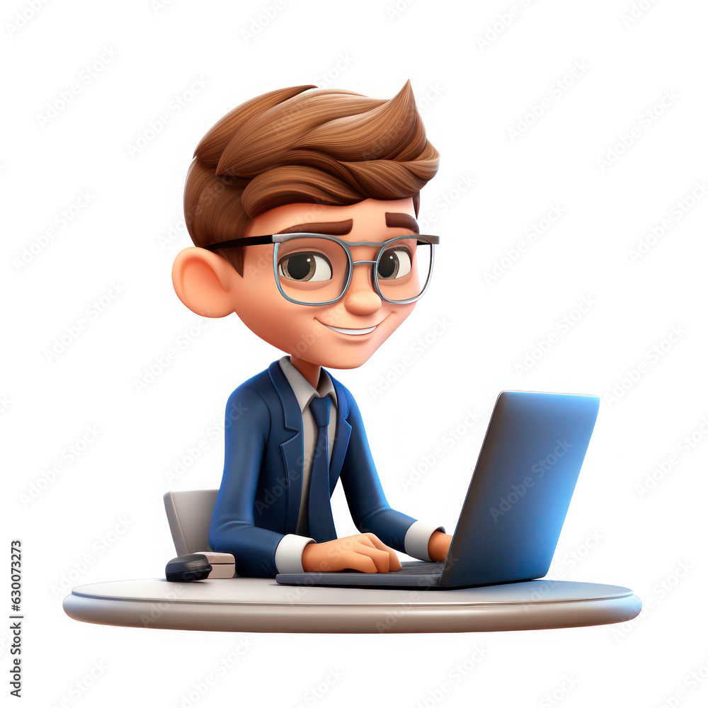 Drawing in the style of 3D cartoon. Cute boy at the computer. Drawing in the style of 3D cartoon. Cute boy at the computer.