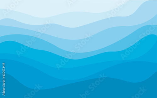 Blue curves waves of the sea range from soft to dark background - stock illustration
