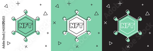 Set NFT blockchain technology icon isolated on white and green, black background. Non fungible token. Digital crypto art concept. Vector