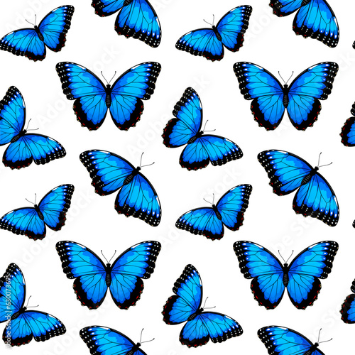 Seamless pattern with blue morpho butterflies, vector illustration