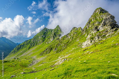 Landscape of the Fagaras Mountains. A view from the trail from Balea Lake to Mount Paltinul. photo