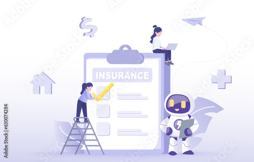 Artificial Intelligence (AI) technology concept. Big clipboard with checklist document. Healthcare, finance, real estate mortgage, and medical service. Flat vector illustration.