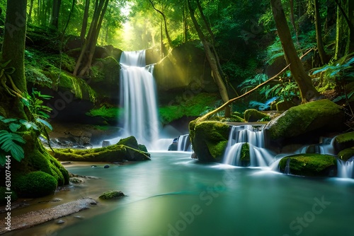 waterfall in the forest  Generated by ai  © feroooz arts